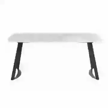 1.8m Polished Grey Veined Sintered Stone Fixed Top Dining Table with Black Powder Coated Angular  Legs